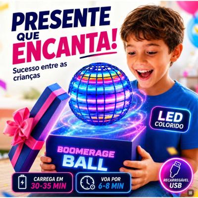 Brinquedo Interativo Infantil Bola Voadora LED Efeito Boomerang Recarregável Azul