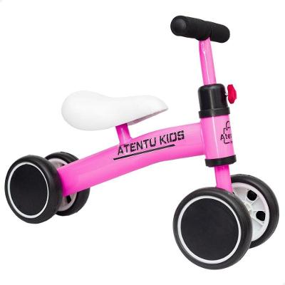 Bicicleta Andador Tico-Tico de Equilíbrio sem Pedal Infantil 4 Rodas ROSA com Ajustáveis ATENTU