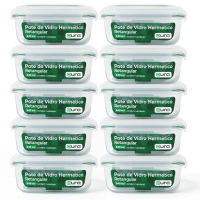 Conjunto 10 Potes de Vidro Borossilicato 640ml Hermético com 4 Travas para Micro-ondas e Freezer