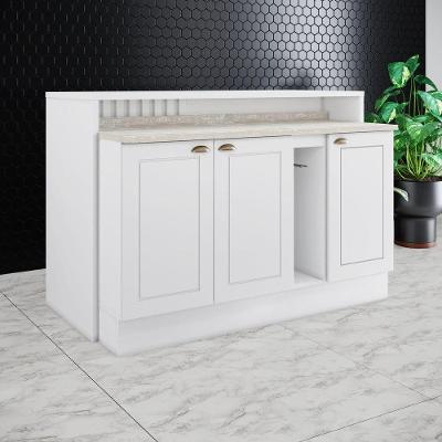 Bancada Ilha Gourmet Americana 3 Portas 2 Prateleiras MDF 145,5CM Branco