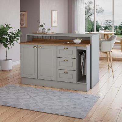 Bancada Ilha Gourmet Americana 2 Portas MDF 145,5CM Cinza Móveis Henn
