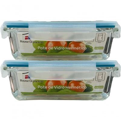 Pote de Armazenamento House Organizer Kit 2 Potes de Vidro Herméticos 640ml para Arroz Biscoitos