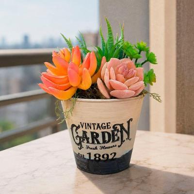 Arranjo Vaso Decoração Suculenta Flor Planta Artificial Garden Verde 20CM