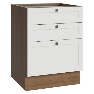 Balcão Vik 3 Gavetas MDP 60CM Rustic e Branco Madesa