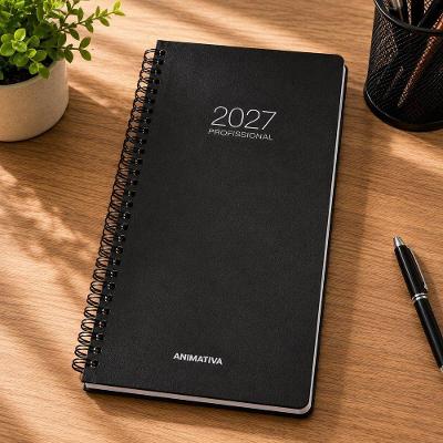 Agenda Animativa 2027 Capa Dura Espiral 204 Folhas Kit 4 Preta