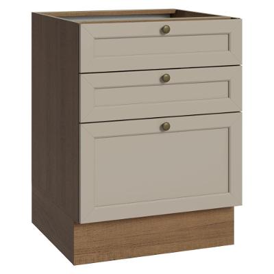 Balcão de Cozinha Vik 3 Gavetas MDP 60CM Rustic e Crema