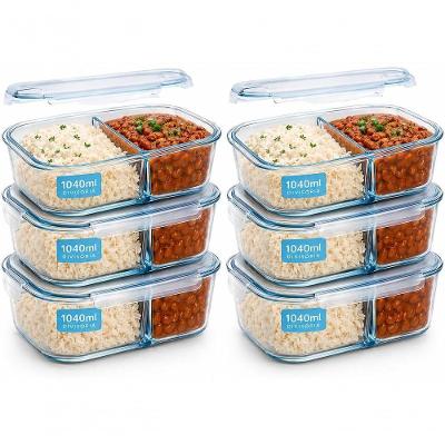 Kit 6 Potes de Vidro Retangular Hermético 1040ML Organizador para Cozinha Transparente