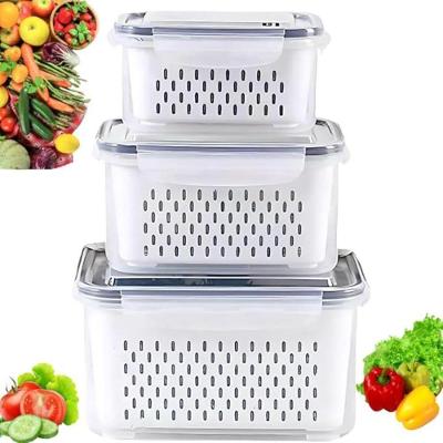 Kit 3 Potes Organizadores para Geladeira com Tampa Hermética e Cesto Escorredor 850ML 1750ML 3300ML