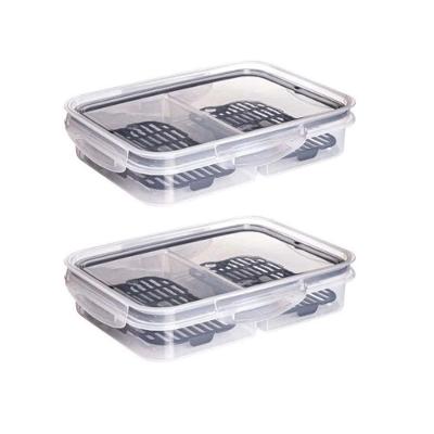 Kit 2 Potes Porta Frios em Polipropileno com Escorredor e Divisórias para Freezer e Micro-ondas