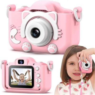 Câmera Fotográfica Infantil Gatinho Tira Foto e Filma HD 1080p Selfie Tela LCD Rosa