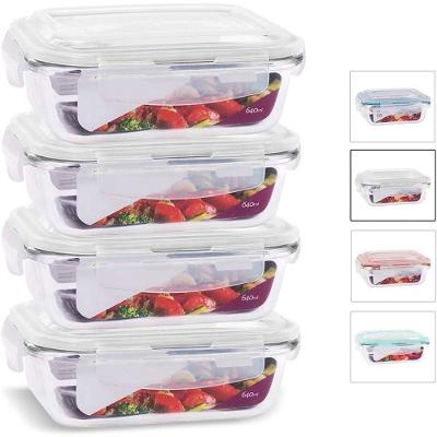 Conjunto 4 Potes de Vidro Retangular 640ml Azul para Arroz Cereal Massa Pão e Sopa