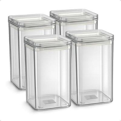 Kit 4 Potes Herméticos 1L Organizador Empilhável para Alimentos Plástico Transparente Premium