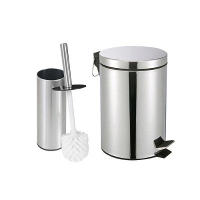 Conjunto Lixeira e Escova Sanitária 3L Aço Inox com Pedal Inox