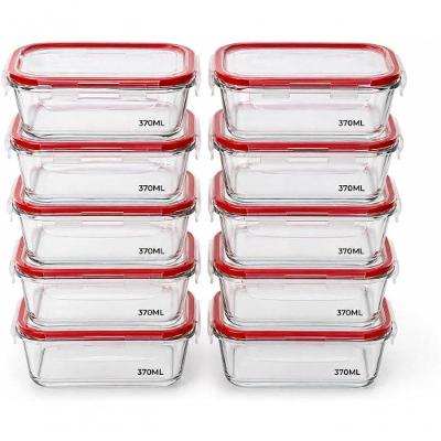 Kit 10 Potes de Vidro Borossilicato Hermético Retangular 370ml Marmita Fitness Freezer Forno