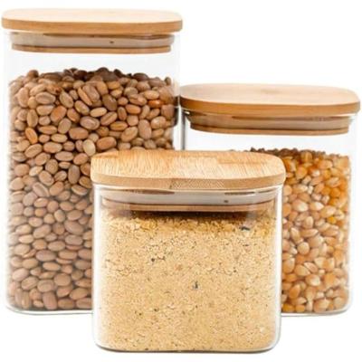 Kit 10 Potes de Vidro 200ml com Tampa de Bambu Herméticos para Especiarias e Temperos Transparente