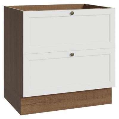 Balcão Vik 2 Gavetas MDP 80CM Rustic e Branco Madesa