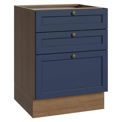 Balcão de Cozinha Vik 3 Gavetas MDP 60CM Rustic e Azul