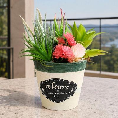 Arranjo Vaso Decoração Suculenta Flor Planta Artificial com Vaso Decorativo Verde 20CM