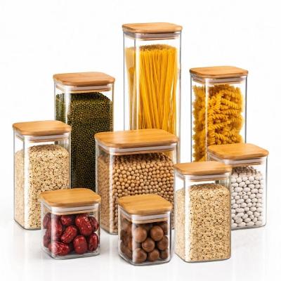 Kit Potes de Armazenamento com Tampa de Bambu Hermético Vidro e Silicone para Mantimentos e Temperos
