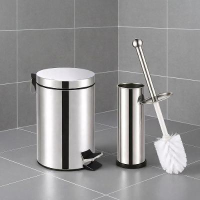 Kit Lixeira com Pedal e Escova Sanitária 3L Aço Inox com Pedal Inox