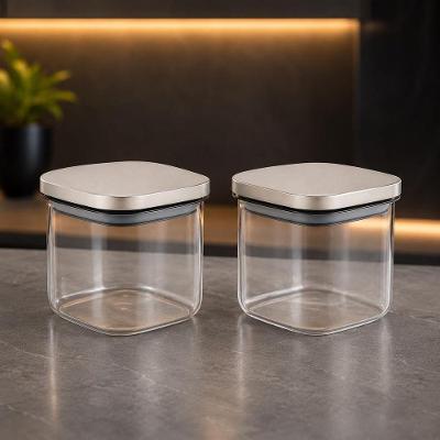 Kit 2 Potes Herméticos Chef com Tampa Inox 600ML Transparente para Café Açúcar e Organização