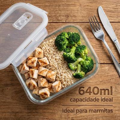 Kit 5 Potes de Vidro Herméticos 640ML com 4 Travas Refratário para Forno e Freezer Transparente
