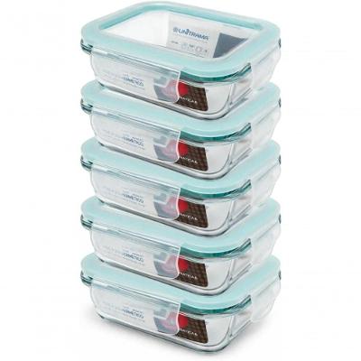 Kit 5 Potes de Vidro Herméticos 370ml com Trava Vedação Airtight para Marmita e Organização