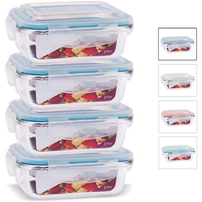 Kit 4 Potes de Vidro Retangular com Tampa Hermética 370ML para Cereal Biscoitos Massa Arroz Sopa