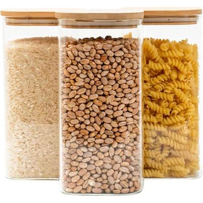 Kit 4 Potes de Vidro com Tampa de Bambu Herméticos Redondos para Especiarias Grãos e Alimentos Secos