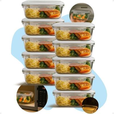 Kit 10 Potes Herméticos de Vidro 640ML Refratário para Forno Marmita e Micro-ondas Transparente
