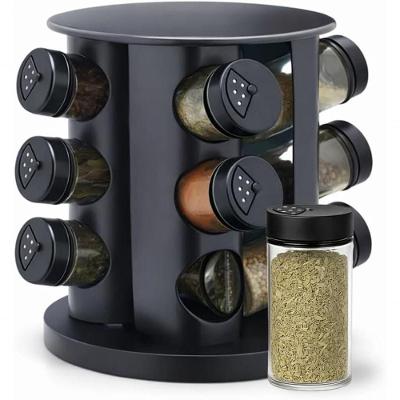 Organizador de Cozinha Porta Temperos Giratório com 12 Potes de Vidro 85ml Base Giratória 360 graus  Preto