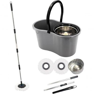 Mop com Balde Premium Lava e Seca Aço Inoxidável Sistema 360° Cinza 9L