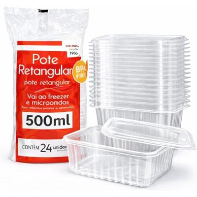 Kit Potes Retangulares 500ml com Tampa Plástico Livre de BPA para Freezer e Micro-ondas Transparente