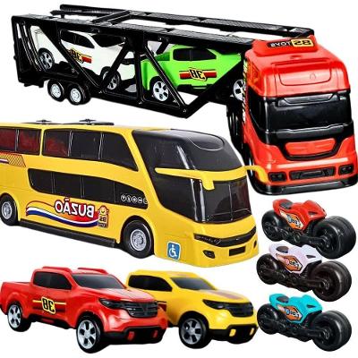 Kit Brinquedo Infantil 8 Peças Caminhão Cegonha Ônibus e Carrinhos Miniaturas Amarelo
