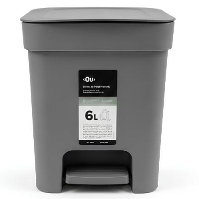 Lixeira de Pedal Retangular Trium 6L Plástico com Abertura por Pedal Cinza Ou