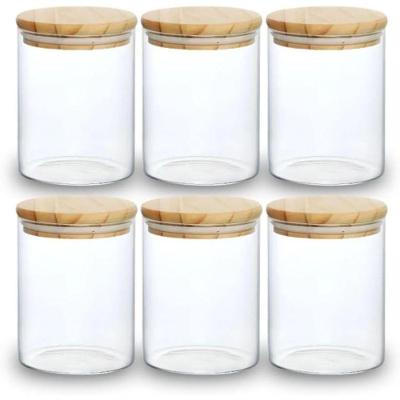 Kit 6 Potes Herméticos de Vidro com Tampa de Bambu 450ML para Temperos e Grãos