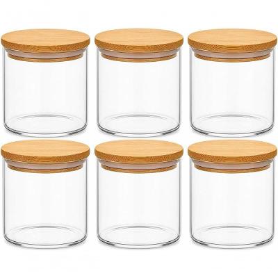 Kit 6 Potes Herméticos de Vidro 300ml com Tampa de Bambu para Temperos Café Grãos Cozinha Organizada