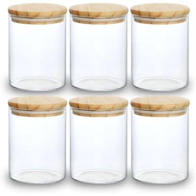 Kit 6 Potes de Mantimentos Herméticos 300ml Redondo de Vidro com Tampa de Bambu para Temperos Grãos