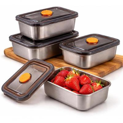 Kit 4 Potes Herméticos de Aço Inox 500ml com Tampa para Alimentos Marmita Geladeira e Cozinha Inox