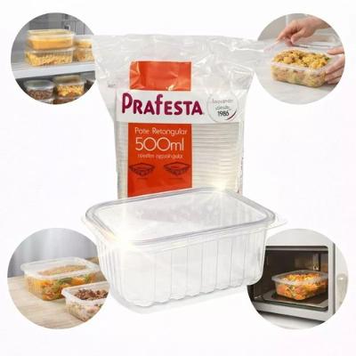 Kit Potes Descartáveis 500ml com Tampa Plástico para Micro-ondas e Freezer Transparente