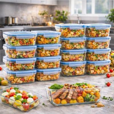 Kit Potes de Vidro Hermético Rhead 640ml Borossilicato 4 Travas para Micro-ondas e Lava-louças Azul