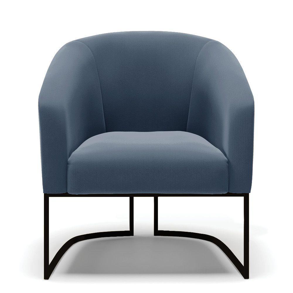 Poltrona Stella Suede Base Industrial Preto - D'Rossi Cor Azul Marinho - 7