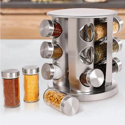 Porta Tempero Giratório 360 Inox com 12 Potes de Vidro Organizador de Condimentos Cozinha