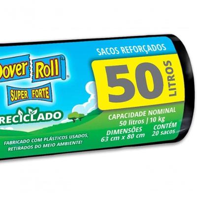 Saco para Lixo Dover-roll Super Forte 50L Reciclado com Fita Preto Rolo com 20 Sacos
