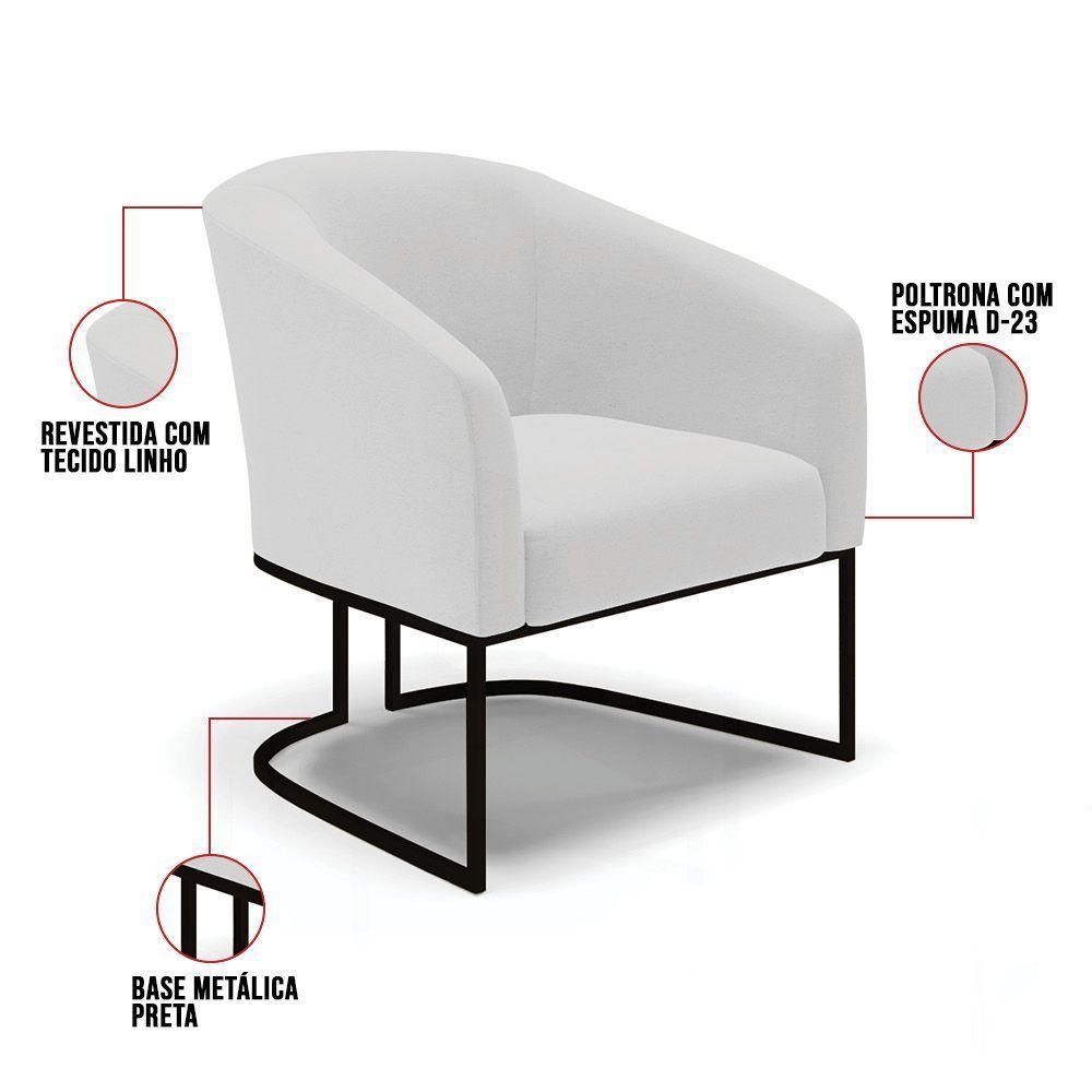 Poltrona Stella Linho Base Industrial Preto - D'Rossi Cor A05 Cinza - 4