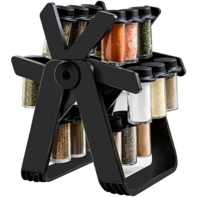 Organizador de Temperos Porta Tempero Giratório 360 com 18 Potes de Vidro Preto para Cozinha