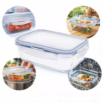 Pote Hermético Retangular de Vidro Borossilicato 640ML com 4 Travas para Micro-ondas e Geladeira