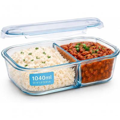 Pote de Vidro Borossilicato Hermético Retangular com Divisória 4 Travas para Micro-ondas Freezer