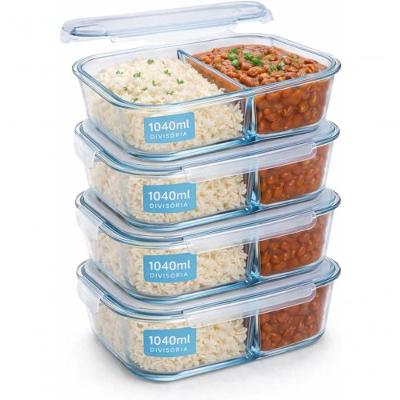 Pote de Armazenamento Kit 4 Potes de Vidro Borossilicato Hermético com Divisória Marmita Fitness
