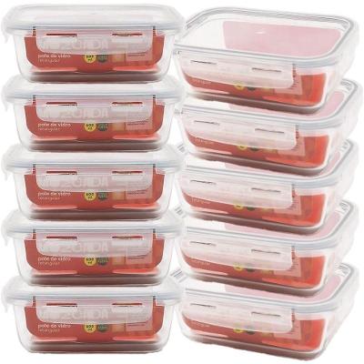Pote (Jar) Kit 10 Potes de Vidro Marmita 600ml Hermético com Trava Retangular Vedação Hermética
